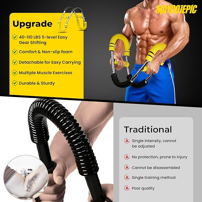 Twister Arm Trainer, Chest Workout Equipment for Men & Women Portable Spring Resistance Chest Exerciser Forearm Strengthener Bar Detachable for Home Fitness Equipment for Enhancing Upper Body Muscle