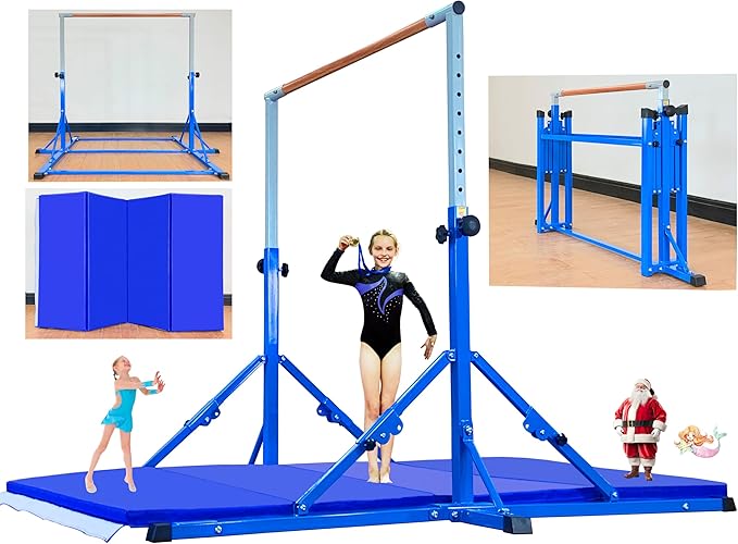 MARFULA Gymnastic Bar for Kid and Teenage Ages 3-25, 5 FT / 8 FT Base Length, 4 FT Width 5 FT Height, Gymnastic Kip Bar Horizontal Bar for Gymnast, Gymnastic Training Equipment for Home and Club Use