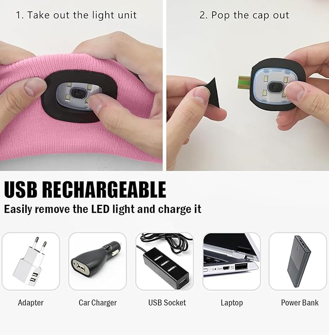 ATNKE 4 LED Lighted Sport Sweatband,USB Rechargeable Running Head Band Lamp High Stretch Wicking Gifts for Men and Women