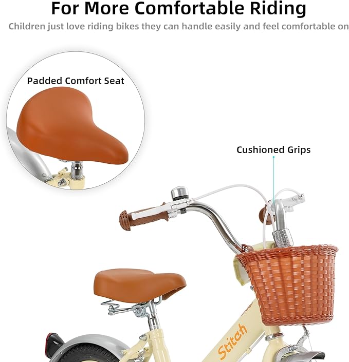 JOYSTAR Vintage Kids Bike with Training Wheels & Basket, 12 14 16 Inch Girls Bike for 2-7 Years Old, Children Bicycles, Multiple Colors