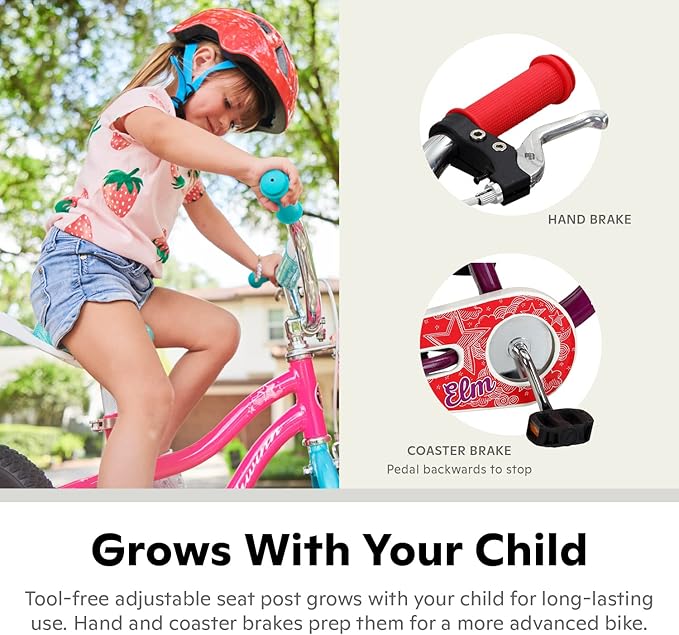 Schwinn Elm and Koen Bike or Balance Bike, 12-20 Inch Bike for Kids Ages 2-13, Black, Blue, Red, Teal, Pink or Purple, SmartStart Ergonomic Design, Adjustable Seat Grows with Child, Training Bicycle