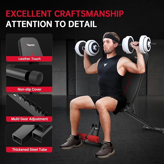 PASYOU Adjustable Weight Bench Full Body Workout Multi-Purpose Foldable Incline Decline Exercise Workout Bench for Home Gym
