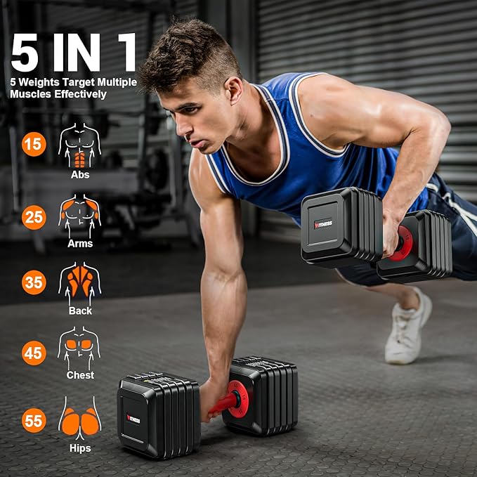 Adjustable Dumbbells 2 Pieces, 1 Second Weight Dumbbells 5 in 1 Free Adjustable with Non-slip Textured Handle for Home Gym for Men and Women
