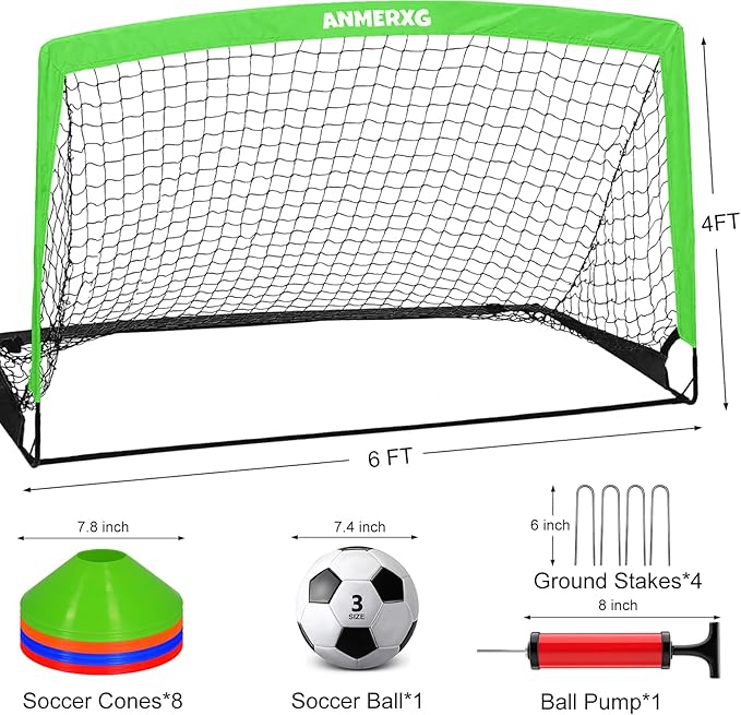6x4FT Kids Soccer Goal for Backyard Set Portable Soccer Goal with Ball Pump and Cones Soccer Net Set of 2 Training Equipment Outdoor Sports Gift
