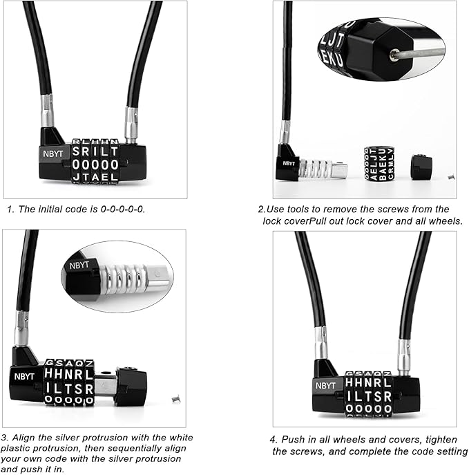 5-Word Resettable Combination Lock, Letter Lock- Home Security Padlock with 8mm Anti-Theft Cable for Garden Gates, Glass Doors, Pool, Refrigerator,Bikes, Gates, Storage (30''(Locking Span 14''))