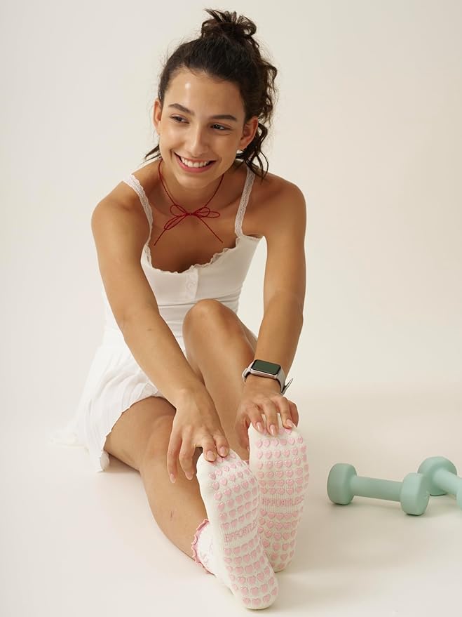Crew Half Calf Grip Socks, Cutest Fruits Pilates Socks, Ruffle socks, Non-Slip, Barre Yoga Fitness