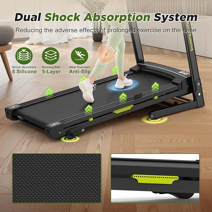 FYC Folding Treadmill for Home - Portable Walking Treadmill with Incline, Handles & App, Dual Shock Absorption, Bluetooth Speakers, 330lbs Capacity, Easy Fold Design