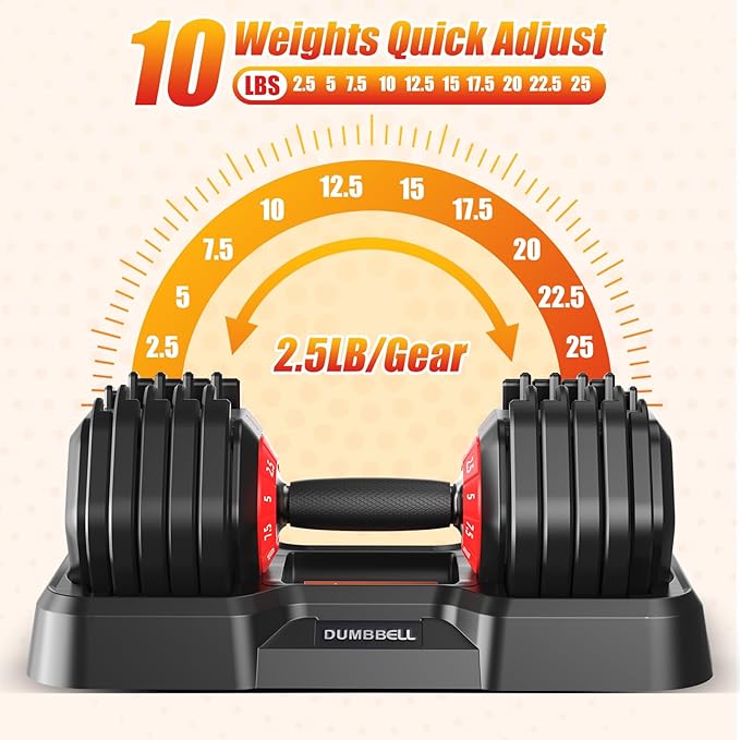 25/52.5/55LBS Adjustable Dumbbells Set with Anti-Slip Handle, Fast Adjust Weight Dumbbells Set with Dual Safety Locking System, Versatile Weights Set for Women & Men Full Body Workout Fitness, Compact Size Space Saving for home gym