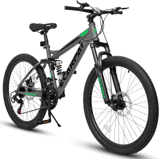 26 Inch Mountain Bike Dual Suspension for Mens Boys, 21 Speeds Steel Women Girls Mountain Bike Summer Travel Trip, Disc Brakes Adult Teens Sport Men Women Bicycle for Trail Commuter City Road