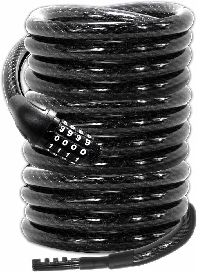 Lumintrail Extra Long Coiled Bike Cable Lock 3/8 Inch 30ft (4, 6, 10, 15, 30ft), Weatherproof Locks for Kayak, Bike, Scooter, Outdoor Equipment, Resettable Combination Lock Anti Theft Protection