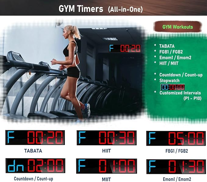 26'' Huge Home Gym Interval Workout Timer Clock, Digital Wall Clock with Seconds Countdown/up, Stopwatch, 8-Alarms, 7-Color Night Light for Tabata/HIIT/MIIT/EMOM/FGB/Boxing (Blue-Red)