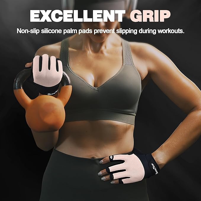Seektop Breathable Workout Gloves for Women & Men, Thick Padded Weight Lifting Gloves, Full Palm Protection, Excellent Grip for Gym Fitness and Training, Exercise, Cycling