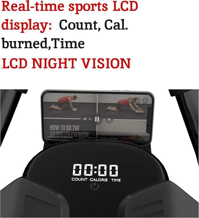 2024 First Ever Calorie Counting Ab Roller High-Performance Abdominal Exercise Machine with Automatic Rebound, Multi-layered Anti-Slip Design & Versatile Exercise Bands