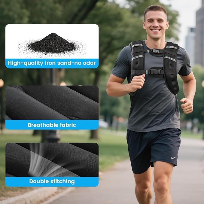 Weighted Vest, 6lb/8lb/12lb/16lb/20lb/30lb for Men, Women with Reflective Stripe, Weight Vests Adjustable for Workout, Strength Training, Running, Fitness, Muscle Building, Weight Loss