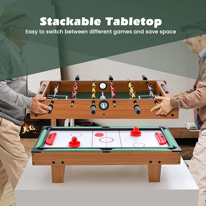 Giantex 4-in-1 Multi Game Table, Combo Foosball Game Table Top w/Billiards, Ping Pong, Push Hockey for Home, Game Room, Family Night & Arcade, Wood Combination Game Table Set for Adults