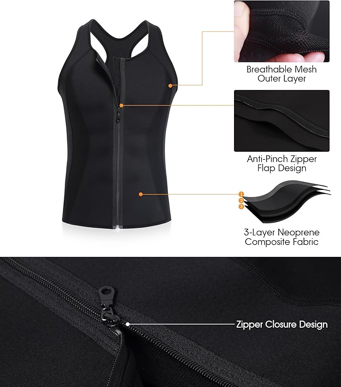 BRABIC Men Sauna Sweat Vest Tank Top Shirt for Weight Loss Waist Trainer Workout