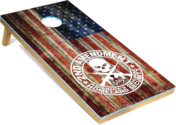 Tailgating Pros American Themed Lightweight Corn Hole Board Set w/Multicolored Built-in LED Lights, Bean Bags and Carrying Case - 4'x2' Cornhole Toss