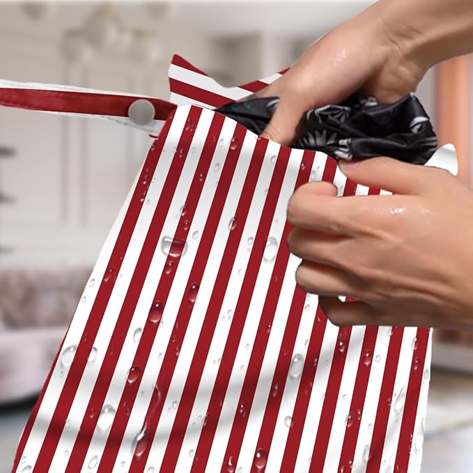 4 Pack Cute Striped Cherry Wet Bag Waterproof Washable Reusable Wet Dry Bag for Swimsuit Bathing Dirty Clothes Pump Parts Cloth Diaper Travel Beach Pool Yoga Gym Toiletries Travel Beach Essentials