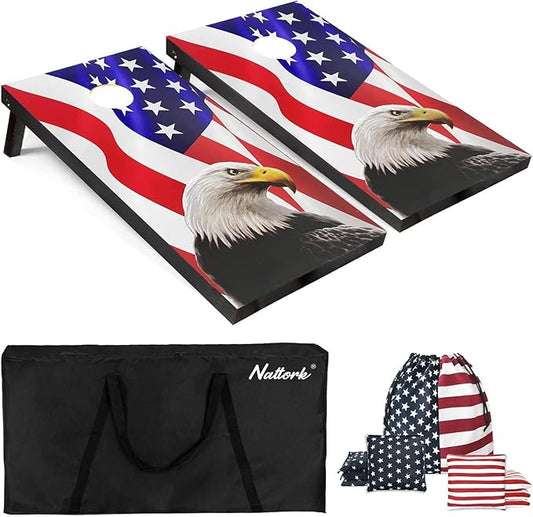 Cornhole Board Set with Carrying Bags & 8 Bean Bags Corn Hole Boards Bean Toss Game for Adults Family Outdoor Lawn Outside Backyard Games