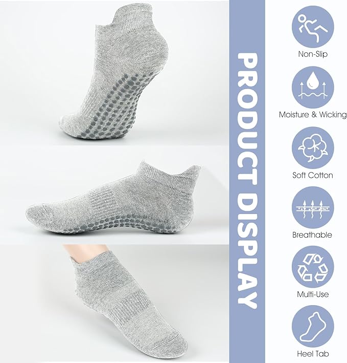 AURUZA Grip Socks for Women Men Pilates Grip Socks Non Slip Yoga Sock with Grips for Barre Barefoot Hospital Grippy Sock