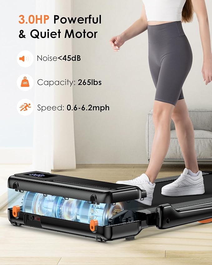 Incline Walking Pad with Handle Bar, Folding Treadmill Foldable Portable Under Desk for Home Office, Ultra Quiet <45dB, Safety Lock, 300+ LB Capacity