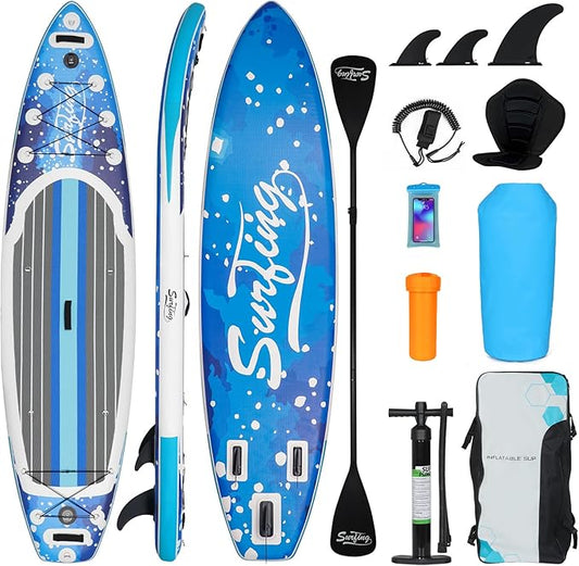 YUSING Inflatable Stand Up Paddle Board with Kayak Seat, Non-Slip Deck SUP Paddle Board with Premium Kayak, Portable Standing Boat for Youth & Adult
