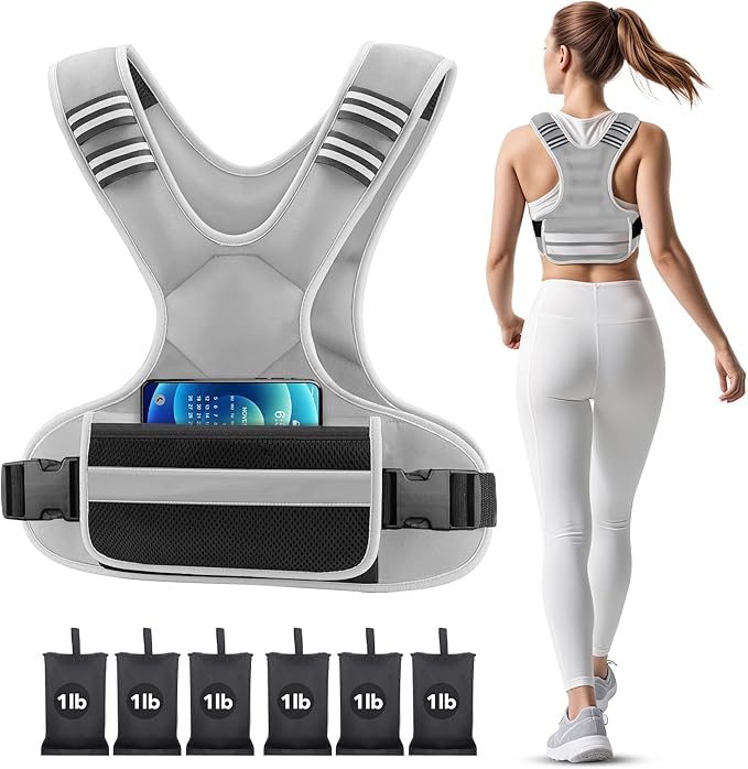 Adjustable Weighted Vest Woman 4-10lb/12-18lb/20-32lb Weighted Vest Men with 6 Ironsand Weights, Shoulder Pads and Large Pocket for Walking Running Crossfit Strength Training