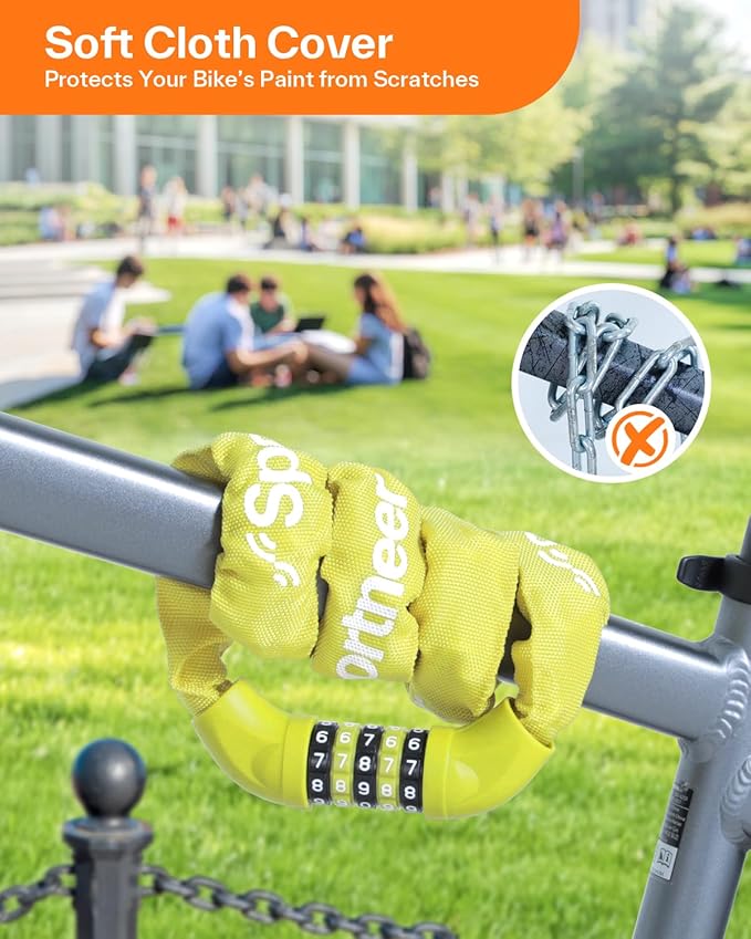 Sportneer Bike Lock: 5 Digit Combination High Security Anti Theft Bike Chain Lock - 3.2/3.6/4ft Heavy Duty Keyless Bicycle Lock for Bike, Motorcycle, Scooter, Door & Gate - 4/6mm Thick, Easy to Use