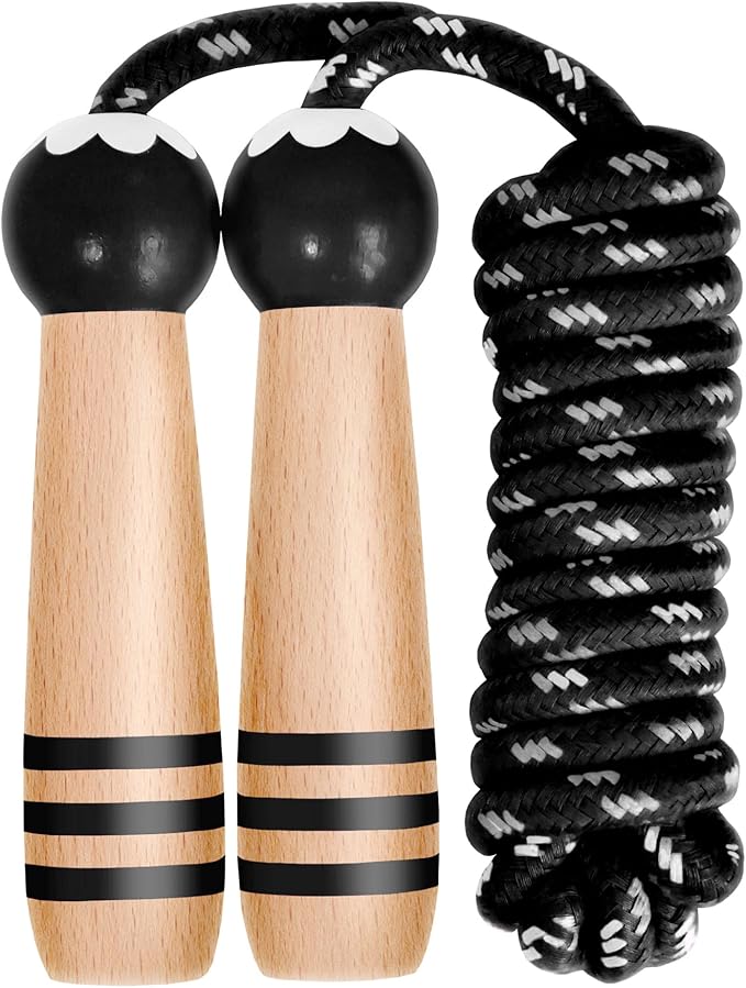 Jump Rope Kids Boys and Girls Children’s Adjustable Cotton Skipping Rope with Wooden Handle for Fitness Training Exercise Outdoor Activity