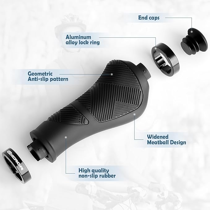 GXCROR Ergonomic Bike Handlebar Grips, Double Lock, Non-Slip Rubber, Universal 22.2mm, for MTB E-Bike