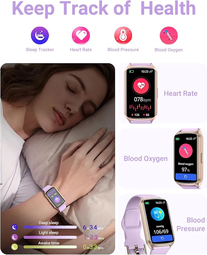 Health Fitness Tracker with 24/7 Heart Rate, Blood Oxygen, Blood Pressure, Sleep Tracker, 5ATM Waterproof Activity Trackers with Step Tracker, Pedometer (S & L Bands Included)