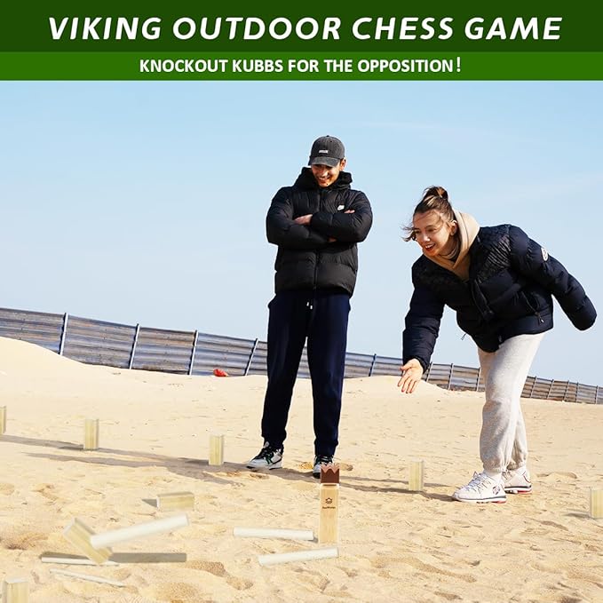 Kubb Yard Game Set, Garden Rubber Wood Outdoor Tossing Game with Canvas Carry Bag, Giant Viking Outdoor Chess Game for Kids, Adults & Backyard Lawn