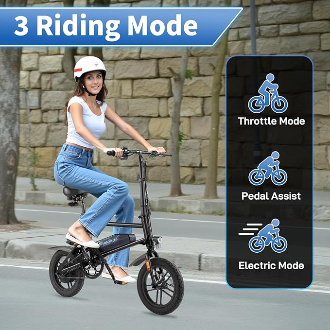 Winado Electric Bike for Adults, 14" Folding Electric Bicycle 450W Motor with Dual Disc Brakes, Max Range 25Miles(Pedal-Assist) & Speed 15.5MPH, Foldable Commuter City Ebike for Adults/Teens