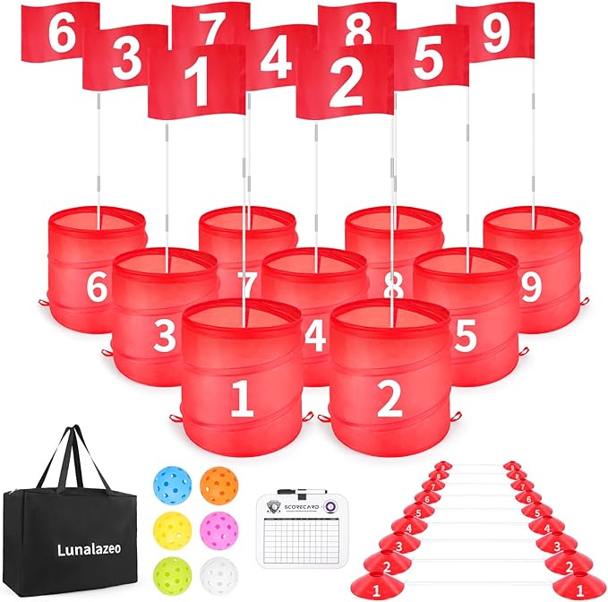 Golf Bucket Outdoor Yard Games, Golf Practice Toys for Family, Adults and Kids, Portable Golf Course for Backyard, Lawn, Park, Beach, Camping (9 Hole Course)