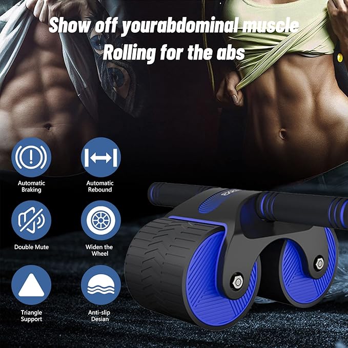 Ab Roller Wheel, Double Automatic Rebound Abdominal Wheel, Ab Roller Wheel Domestic Abdominal Exerciser for Beginners Core Workouts, AB Core Workout Equipment with Knee Mat for Home Gyms