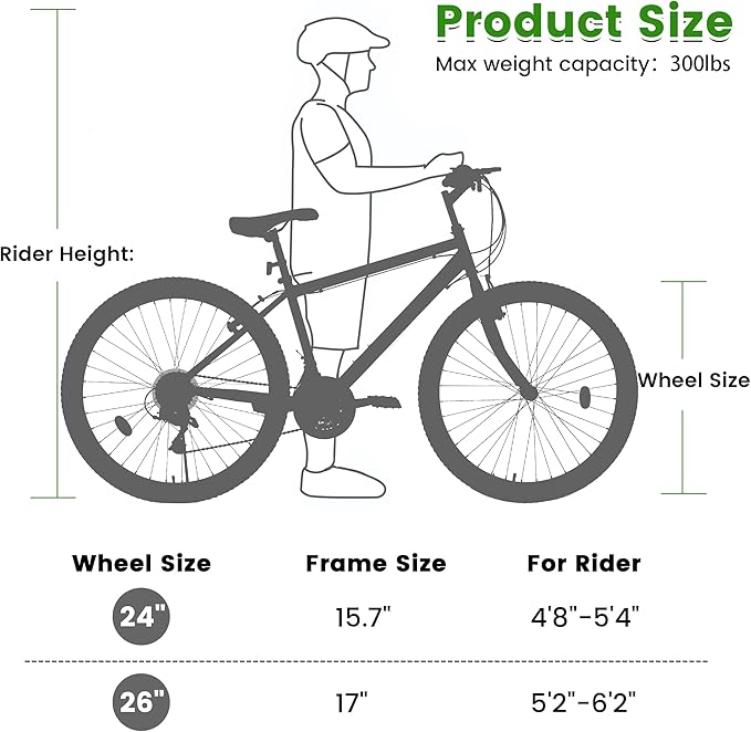 Mountain Bike 24 26 Inch, 21 Speeds Aluminum Frame/High-Carbon Steel Frame, Front Suspension Boys Girls Sport Bike, Adult Teens Bicycle for City Commuters, Summer Ride and Short Trip Camping