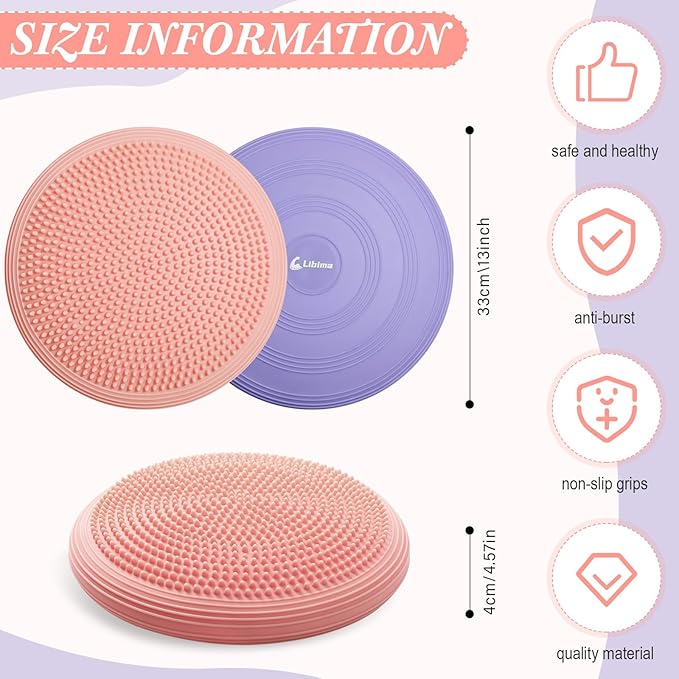 Libima 2 Pcs Wobble Cushion with Inflation Pump Wiggle Seat Flexible Sensory Seating Balance Disc Board for Men Women Physical Exercise Improving Posture Home Office