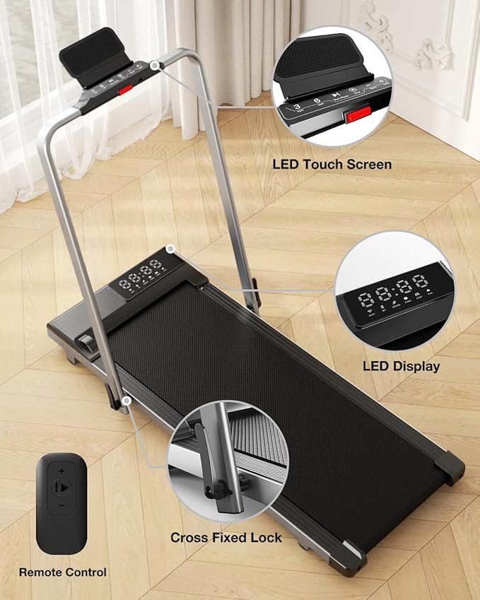 DeerRun 3 in 1 Walking Pad Treadmill, 300 Weight Capacity Foldable Treadmill, 3.0HP Low Noise Under Desk Treadmills for Home Office with Remote & APP