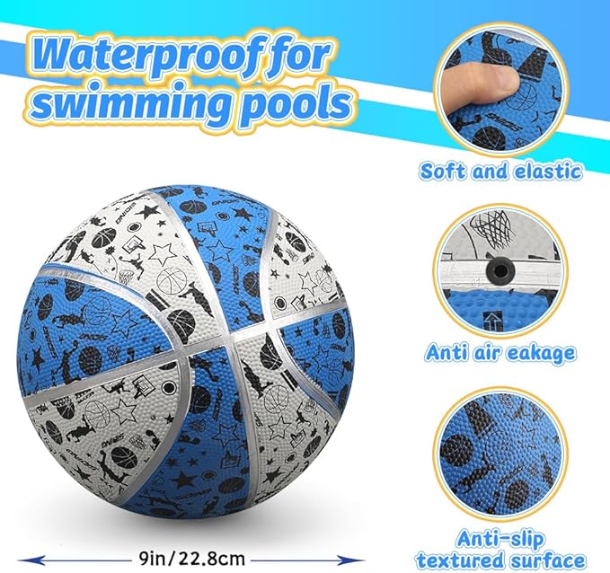 Dilabnba 9" Large Basketball Toy for Kids Adults, Mini Basketball for Outdoor Hoops, Anti-Slip Textured Grip, Pool Ball for Swimming Pool Hoops, Beach Balls Sand Toy for Indoor Yard (Size 6 Blue)