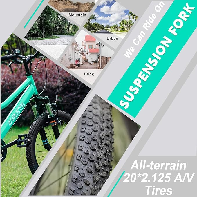 AVASTA Govet 20'' Kids Mountain Bike for 6-12 Years Old Boys Girls with Suspension Fork, 6 Speeds Drivetrain, Multiple Colors