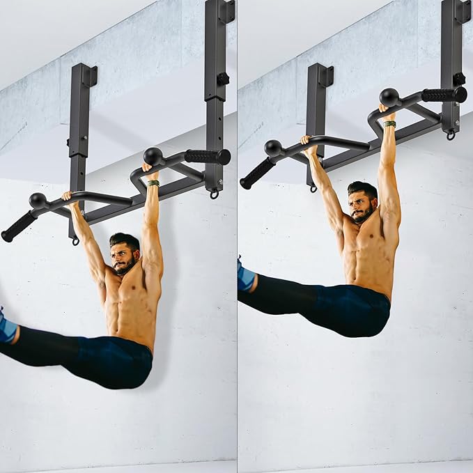 SELEWARE Heavy Duty Welded Pull Up Bar, Versatile Doorway Wall Mount, Joist Mounted, and Ceiling Mounted Chin Up Bars, Thick Metal Sturdy Construction for Full Body Workouts Support 500 lbs