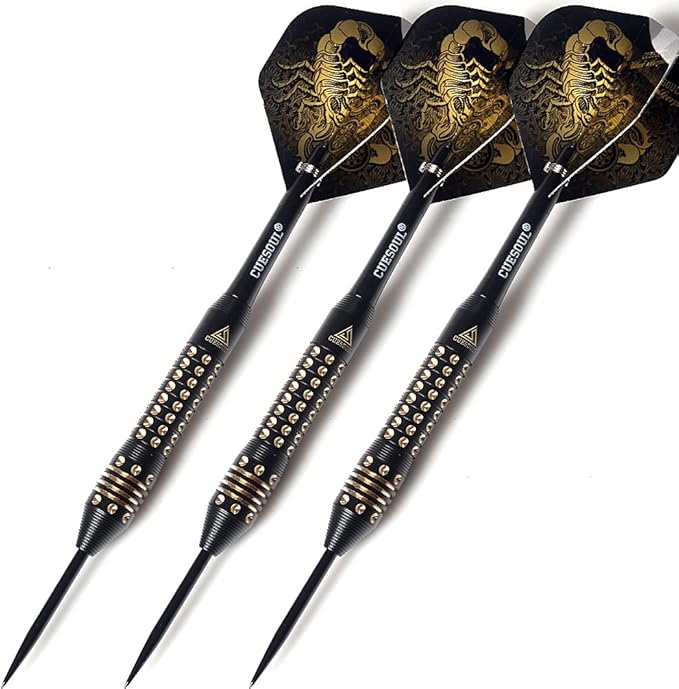 CUESOUL Steel Tip Darts Set 20/22/24 Grams with Deluxe PU Darts case-Black Scorpion Series