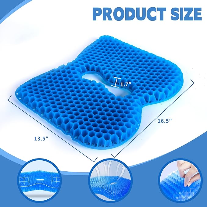Kayak Seat Cushion, Anti Slip Thicken Gel Kayak Seat Pad Breathable Waterproof Kayak Cushion for Kayaks Canoe and Boat, Lifetime Kayak Accessories Equipment Gear for Fishing Kayak (Blue 2 Packs)