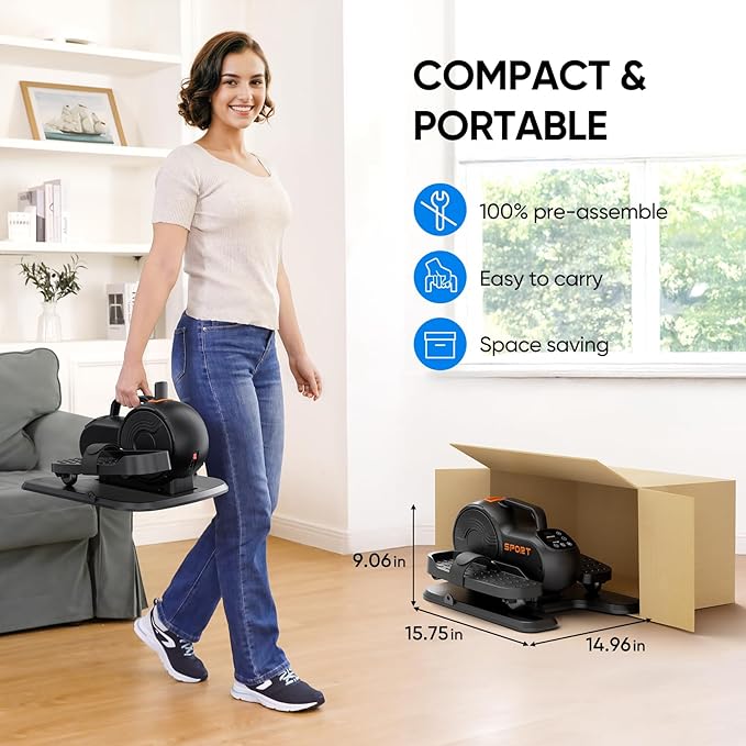 Under Desk Elliptical Machine, 3-in-1 THERUN Electric Ellipse Leg Exerciser As Seen On TV for Seniors, Fully Assembled Portable Seated Pedal Exerciser w/Remote Control, 10-Level Speeds & Resistance