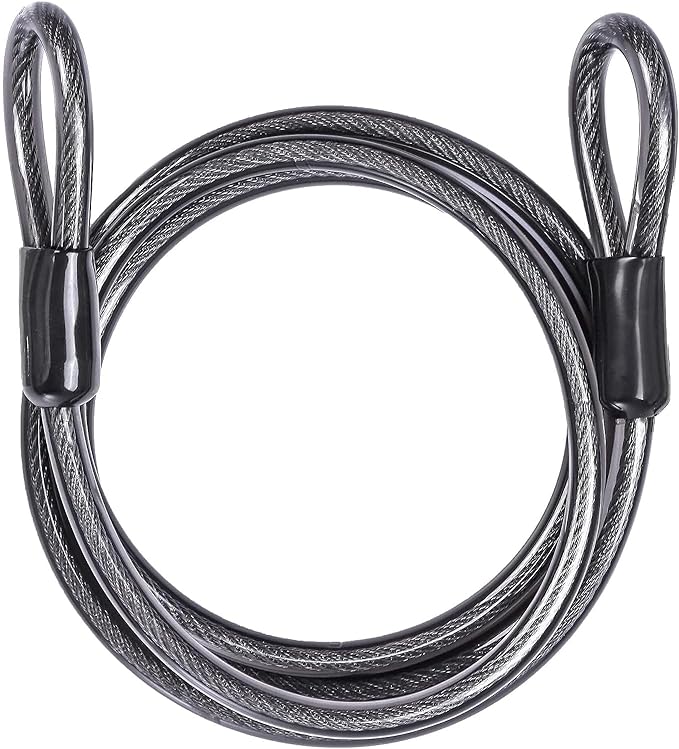 DELSWIN Security Steel Cable with Loops - 12mm (1/2 inch) Thick 4FT Heavy Duty Bike Lock Cable Vinyl Coated Braided Cables for U-Lock and Padlock