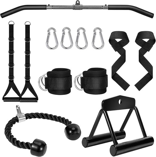 Cable Machine Attachments Set: LAT Pulldown Attachments Bar for Home Gym Accessories Tricep Rope Double D Handles