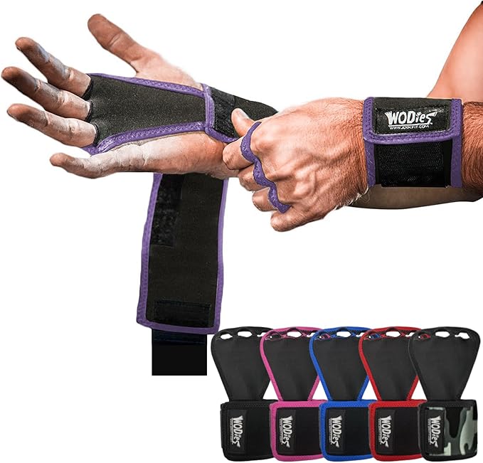 JerkFit WODies Gymnastics & Weightlifting Grips with Wrist Wraps – 3 Hole Versatile Gym Gloves for Pull Ups, Gym Training & Cross Training – Hand Grips Palm Protector for Men & Women