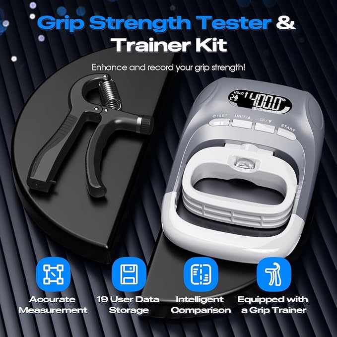 Electronic Grip Strength Tester With Adjustable Hand Gripper, Hand Dynamometer of 400lbs/180kg Tester Set with Digital Display – Precision Training for Rehab, Fitness, and Home Gym