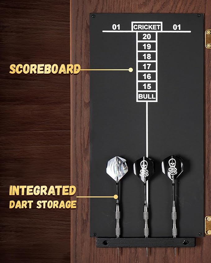 Sisal Dart Board Cabinet Sets, Decorative Dart Boards for Adults [12*Steel Darts] - Wooden Dartboard Cabinet with Integrated Scoreboard for Family Game Rooms