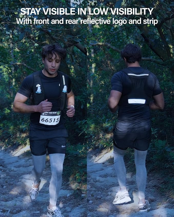 Running Vest for Women Men, USA Original Patent, Adjustable Chest Straps Running Hydration Vest with 500ml Soft Flask, Lightweight Reflective Hydration Backpack for Hiking Marathon
